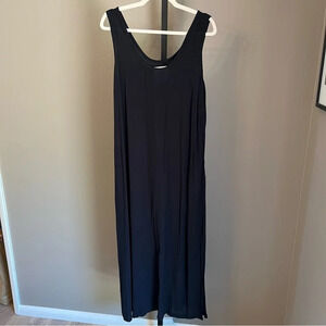 Flax Minimalist Scoop Neck Maxi Dress Black Medium Classic Lagenlook Coastal